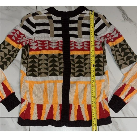 Anthropologie Wool Blend Sparrow Cardigan Sweater Women's M Geometric Brown Red - Picture 9 of 13
